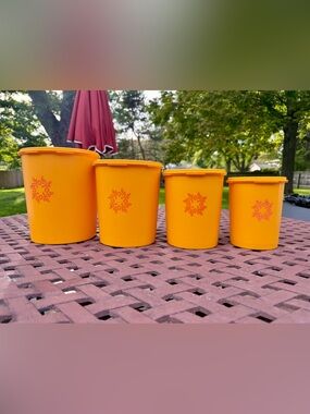 Vintage 1970s Tupperware Servalier Orange Canister Set of 4